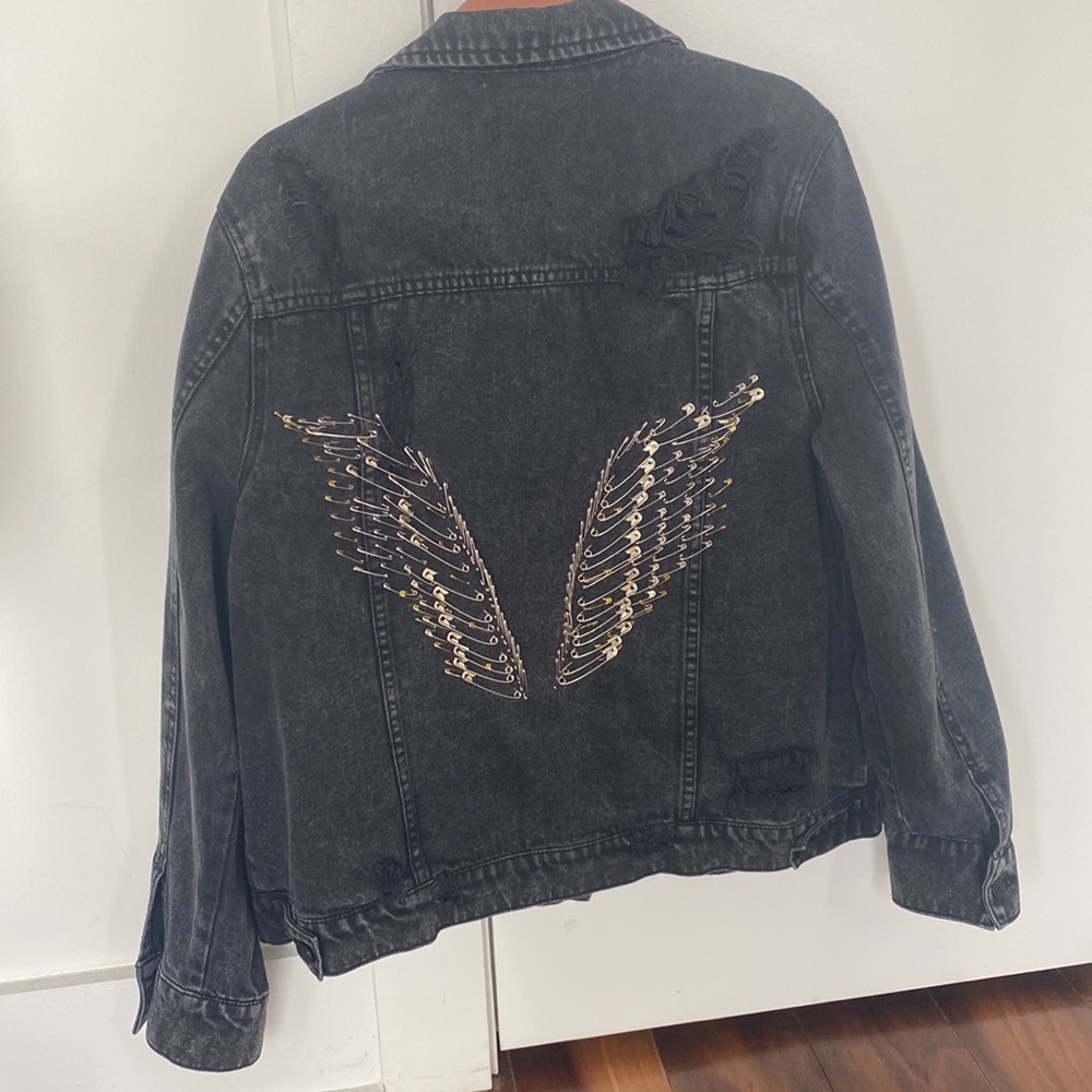 custom black denim jacket